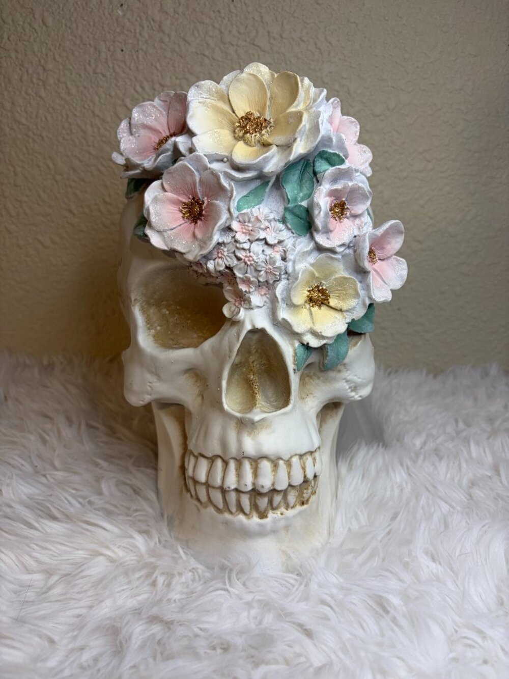 Floral Skull Halloween Decor Gothic Skeleton Vase Day of the Dead 10" NWT